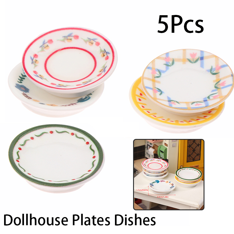 Model Kitchen Set - 5Pcs 1/12 Dollhouse Mini Plates Dishes