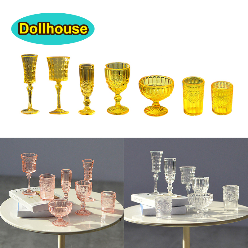 Model Kitchen Set - 7Pcs/Set 1:6 Miniature Water Cup Carved